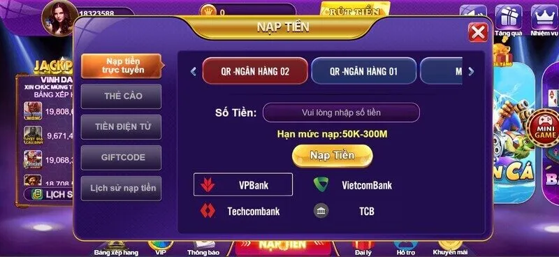 Nạp tiền vào tài khoản của bạn trên Live Casino 68gb