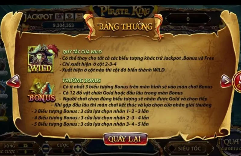 Quy tắc chọn dòng đặt tiền của game nổ hũ Pirate King